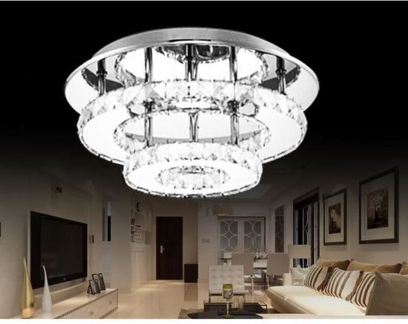 Moderne Runde Deckenleuchte LED K9 Kristall Kronleuchter Einbauleuchte Edelstahl für Schlafzimmer Flurlampe Eingang Wohn...