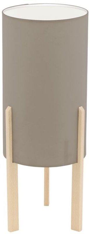 Nachttischlampe Holz Tischleuchte Wohnzimmerleuchte Textil Tischlampe grau, 1x E27 Fassung, DxH 16 x 40 cm