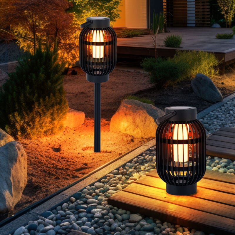 LED Solarleuchte Tischleuchte Flammeneffekt 2in1 Steckleuchte Außenlampe Gartenleuchte Erspieß, Kunststoff schwarz, mit ...