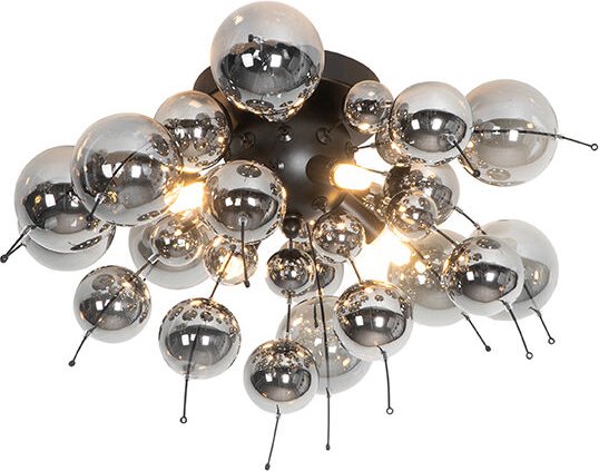 Qazqa - Deckenleuchte schwarz mit Rauchglas 50 cm 4-flammig - Explode