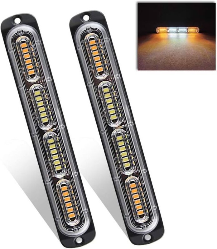 2 x 24 LED-Blitzleuchten 12–24 V, ultradünne LED-Notwarnleuchte für Baustellenfahrzeuge, LKW, PKW, gelb/weiß/gelb