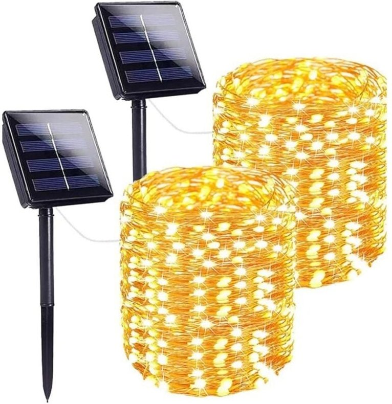 Solar-Außenleuchten, 7 m, 50 LEDs, warmweiß, für den Außenbereich, Solar-Lichterkette, Kupferdraht, 8 Modi, wasserdichte...