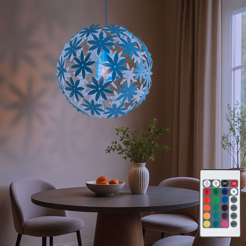 Globo Lighting - Pendelleuchte Blumenmuster Deckenlampe hängend weiß rund Deckenlampe Blume led, Fernbedienung rgb Farbw...