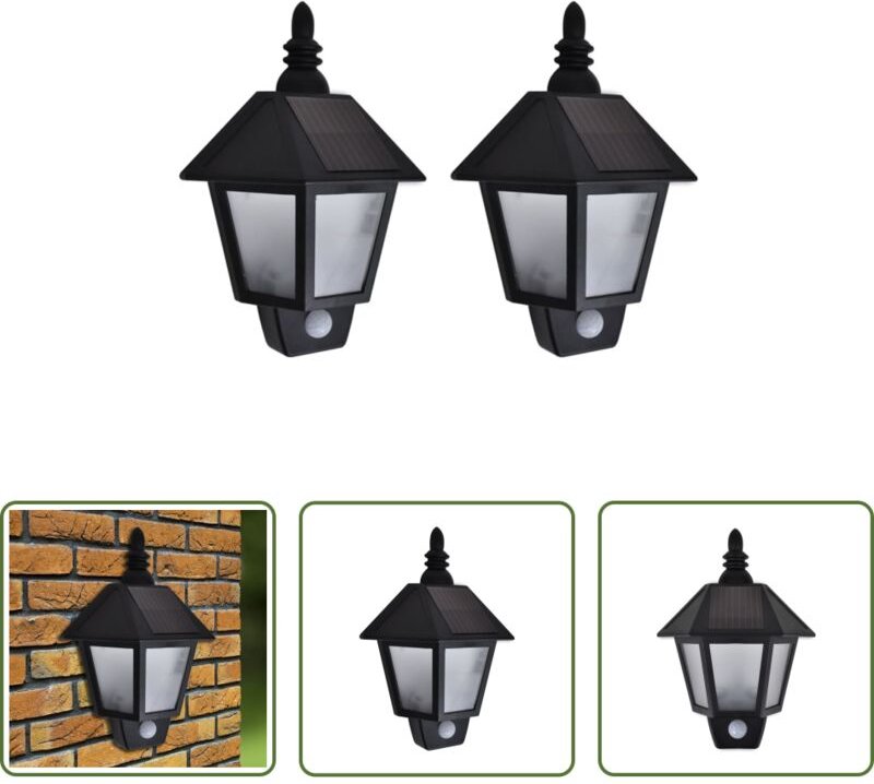 Bewegungsmelder - Solar-Wandleuchten 2 Stk. mit Bewegungsmelder Schwarz