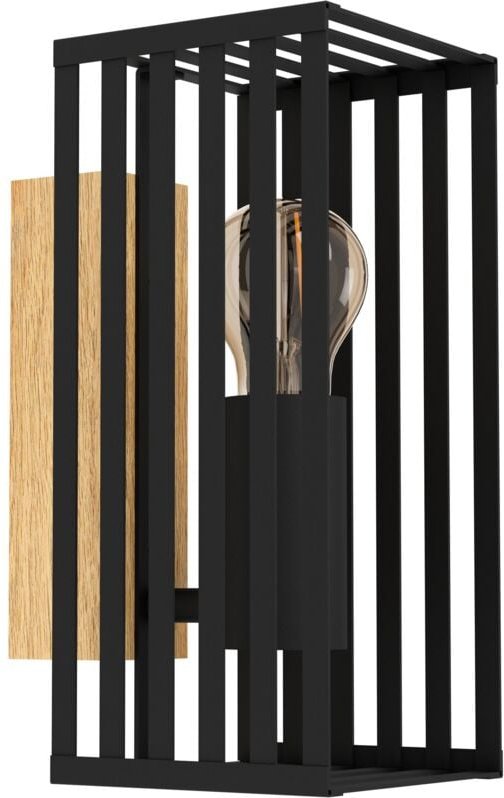 Wandleuchte innen Cidraz, Wandlampe Vintage, Wandbeleuchtung aus Metall in Schwarz und Holz in Eiche, FSC100HB, Wand Lam...