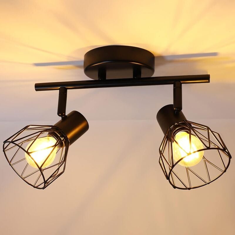 Thumbnail - Linghhang - Industrielle Deckenleuchte Strahler und Strahlerschienen Schwarz, Deckenleuchte 2 verstellbare LED-Strahler ...