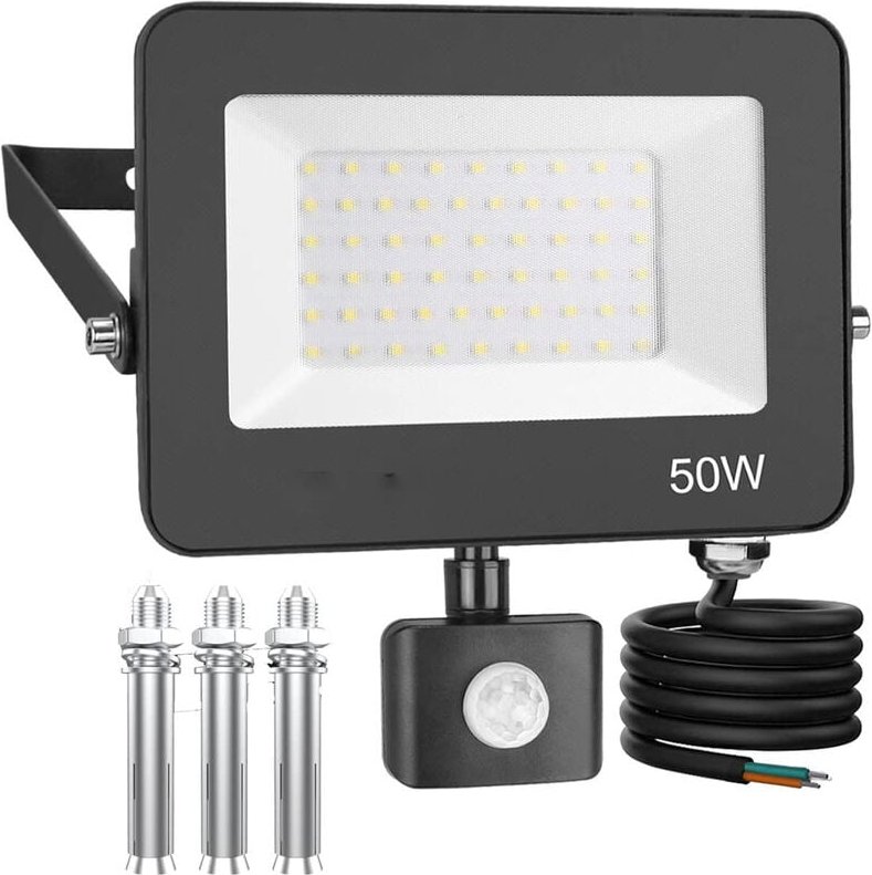 Outdoor led Flutlicht Bewegungssensor 50W, 5000LM Outdoor led Strahler Wasserdicht IP66 6500K Kaltweiß für Hof, Garage, ...