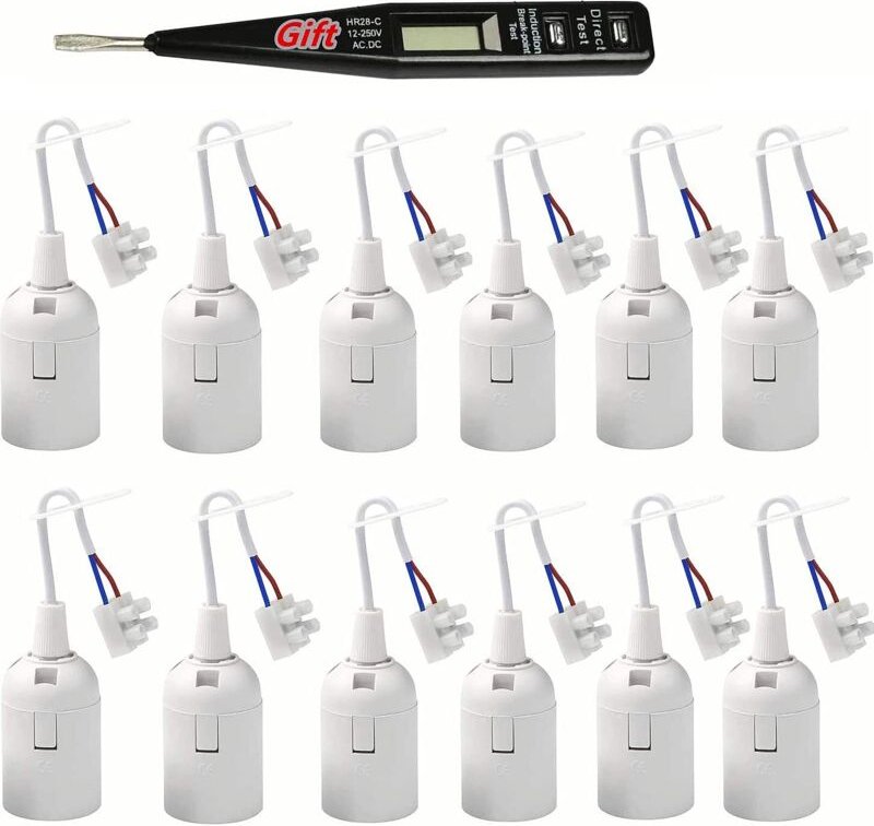 12 Stücke Fassung E27 Renovierfassung Lampenfassung Baustellenfassung E27+VDE-Spannungsprüfer/Phasenprüfer, Ersatzfassun...