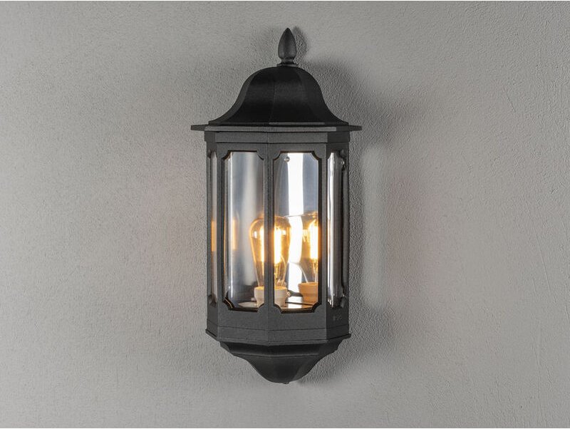 Meinewunschleuchte - led Außenwandleuchte, Halbschale Aluminium Schwarz, Höhe 47cm