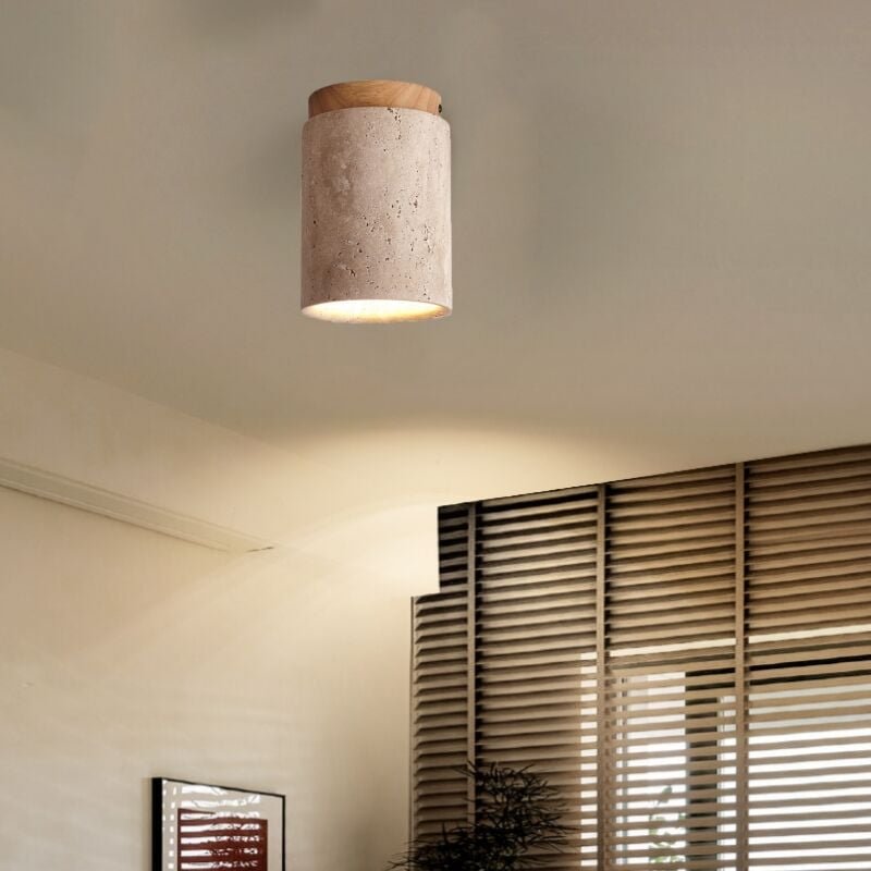 Wottes - Vintage Deckenlampe Design Retro Pendelleuchte Holz Travertin Deckenleuchte E27 für Wohnzimmer Büro Bar - 1Pcs