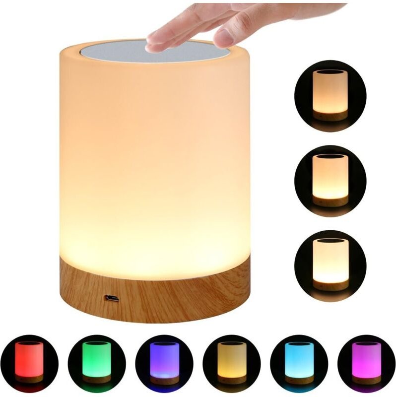 LED-Nachtlicht, Nachttischlampe, Smart-Touch-Sensor, Batterie (dimmbar, 3-stufig, Warmweiß, RGB, sechs Farbwechsel)