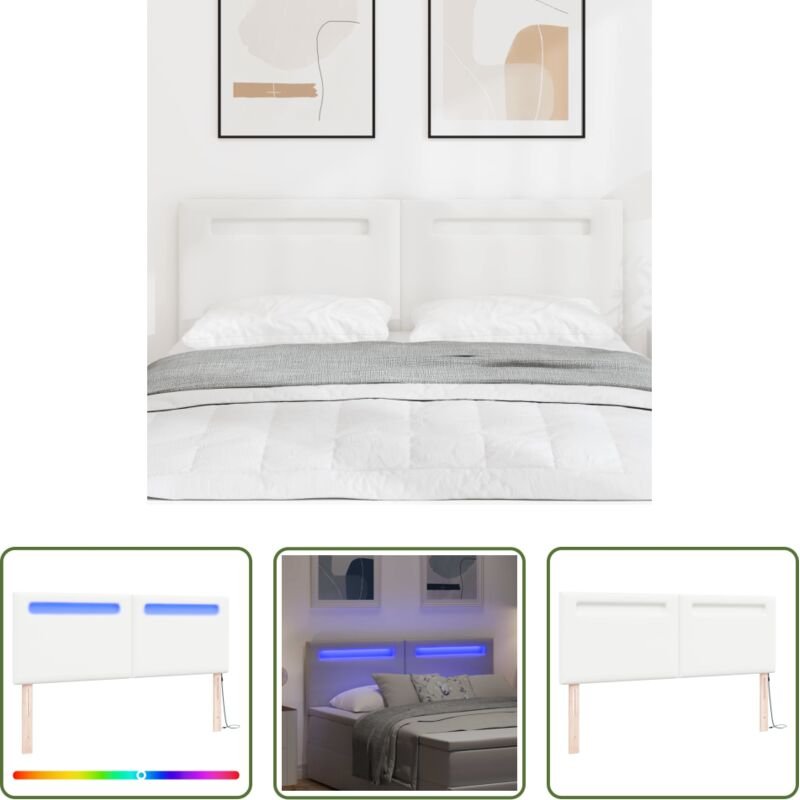 vidaXL LED-Streifen - LED Kopfteil Weiß 160 cm Kunstleder