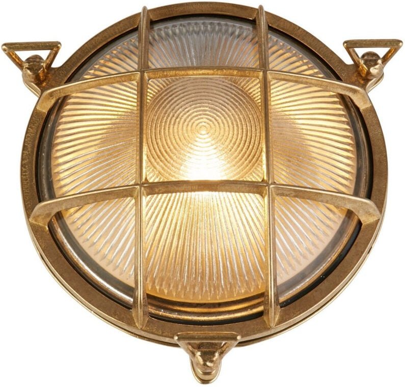 Searchlight - Bulkhead Ovale Außenleuchte aus massivem Messing, geripptes Glas