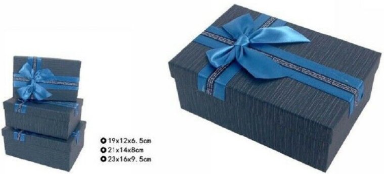 Trade Shop Traesio - Trade Shop - set 3 pz. geschenkboxen verschiedene grössen rechteckig blau mit schleife 69332 -