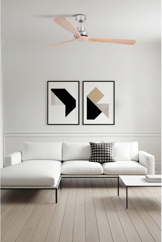 Faro Lantau XL-Deckenventilator mit 3 Flügeln, Satin-Nickel, Kiefer, Tuya Smart System