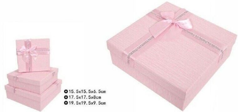 Trade Shop - SET 3 STÜCK GESCHENKBOXEN VERSCHIEDENE GRÖSSEN QUADRATISCH ROSA MIT SCHLEIFE 69346 -