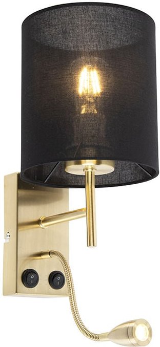 Art Deco Wandlampe Gold mit schwarzem Baumwollschirm - Stacca