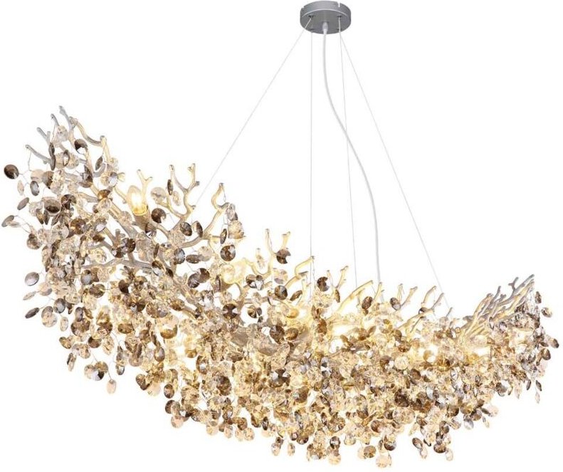 Pendelleuchte Kronleuchter Hängeleuchte silber Glaskristalle rauchfarben H 120cm