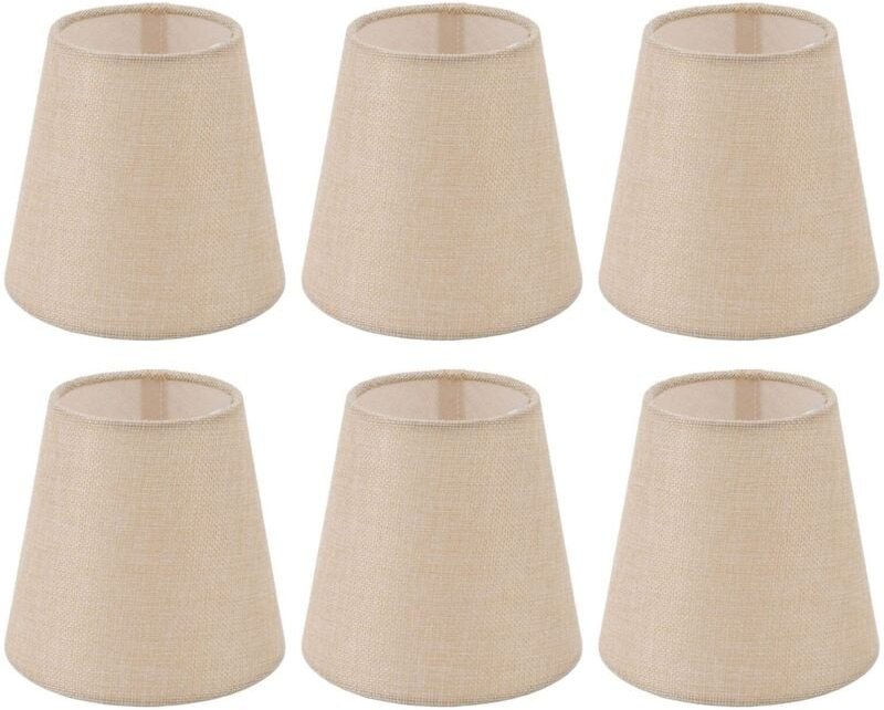 6-teiliges Set zylindrischer Lampenschirme aus Leinenstoff mit Lampenschirmhalter aus Eisen