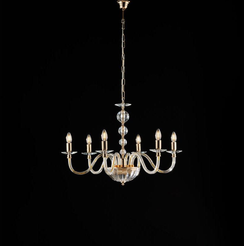 Thumbnail - Bonetti Illumina - Ruben - Goldkronleuchter mit transparentem Glas und Strasssteinen 6 Lichter 116 - Ø77 - BL267-6-OR