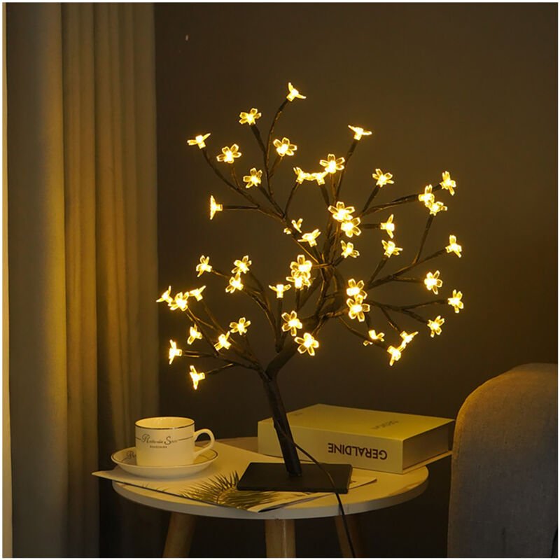 Bonsai-Baum-LED-Lampe, USB-betrieben, Schlafzimmerdekoration, Tisch-Nachtlicht, Schwarz, 48 Sakura-Lichter
