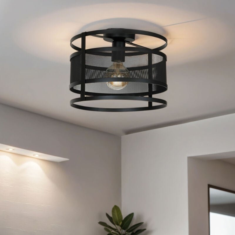 Licht-erlebnisse - Deckenlampe rund ø 30 cm E27 Schwarz Metall Deckenleuchte