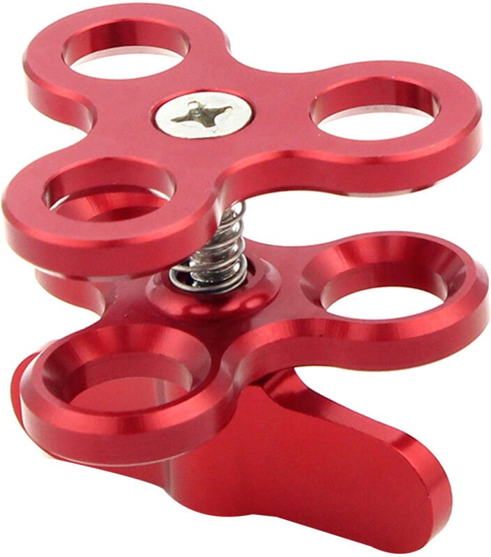 Kugelklemme 3 LöCher Tauchlampen Arm Ball Butterfly Clip Halterung für Action Kamera Taschenlampenstativ,Rot