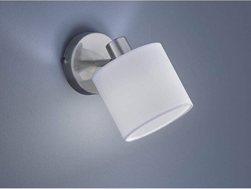 Reality Leuchten - Wandstrahler tommy Silber matt mit Stoffschirm Weiß, Breite 12cm