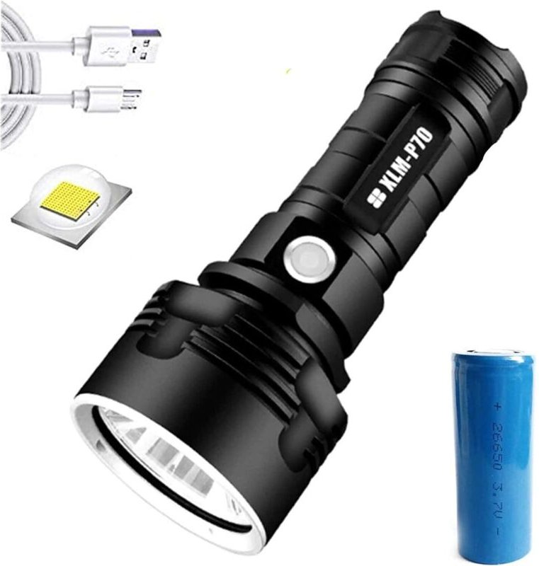 Hochleistungs-LED-Taschenlampe mit 30.000–100.000 Lumen, wasserdicht, ultrahell, 3 Modi, wiederaufladbare USB-Taschenlam...