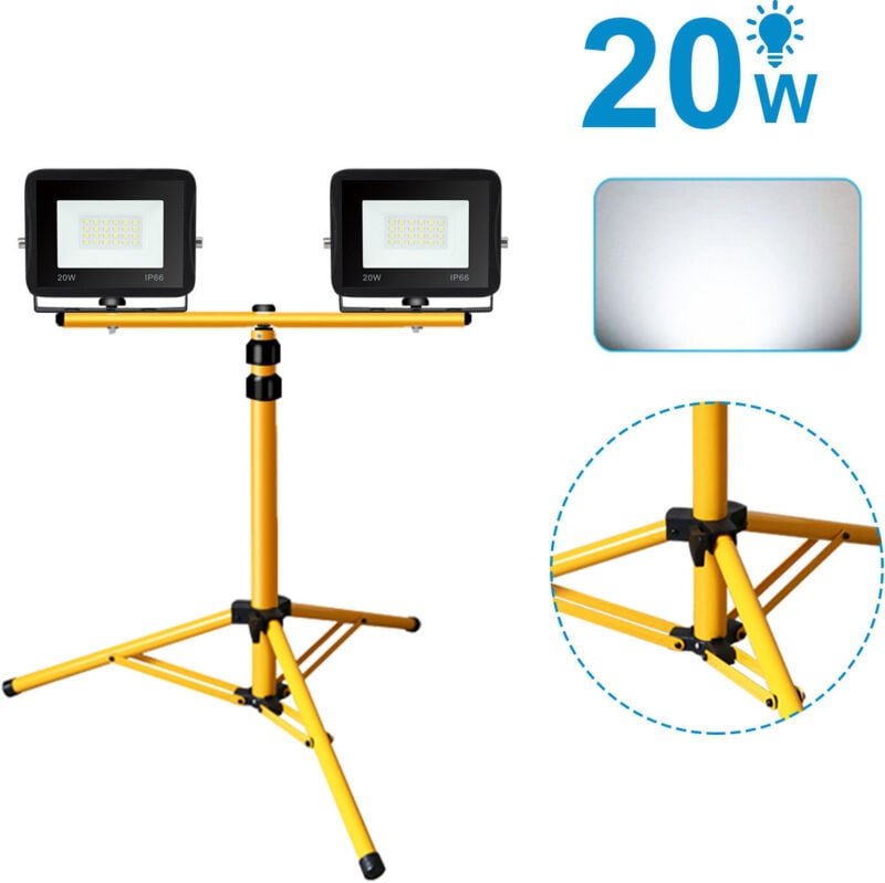 Vingo - swanew led Fluter mit Stativ Arbeitsleuchten Strahler Hotel Baustrahler Flutlicht 2X20W Kaltweiß