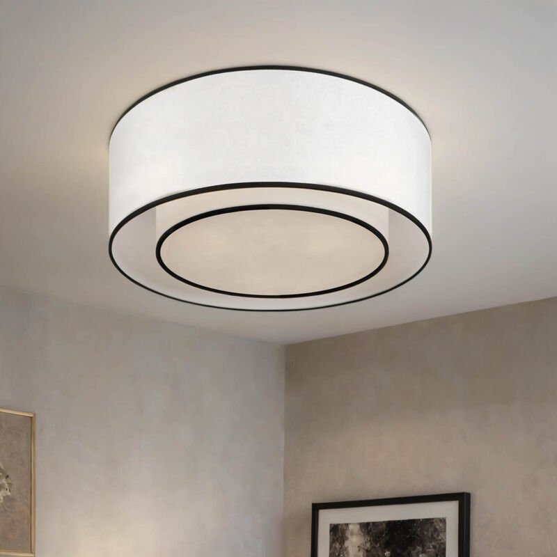 Licht-erlebnisse - Deckenlampe Metall Stoff ø 52 cm rund Weiß Schwarz E27 3-flammig Modern