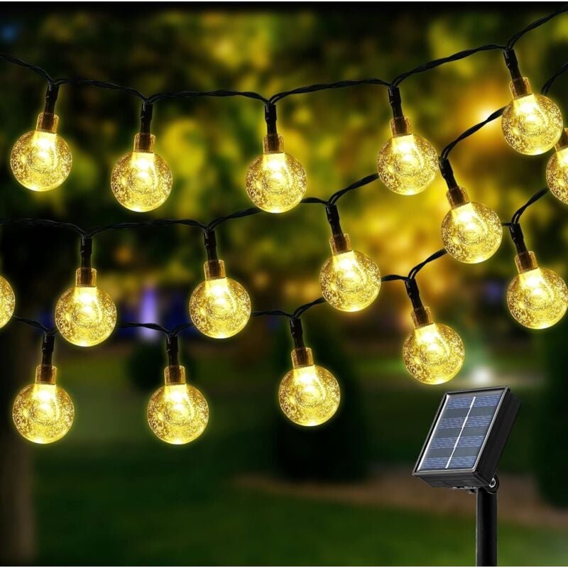 Solar-Lichterkette, 100 LEDs, 12 m, warmweiße Kristallkugel-Lichter, 8 Modi, wasserdichte Solarleuchten, für Außendekora...