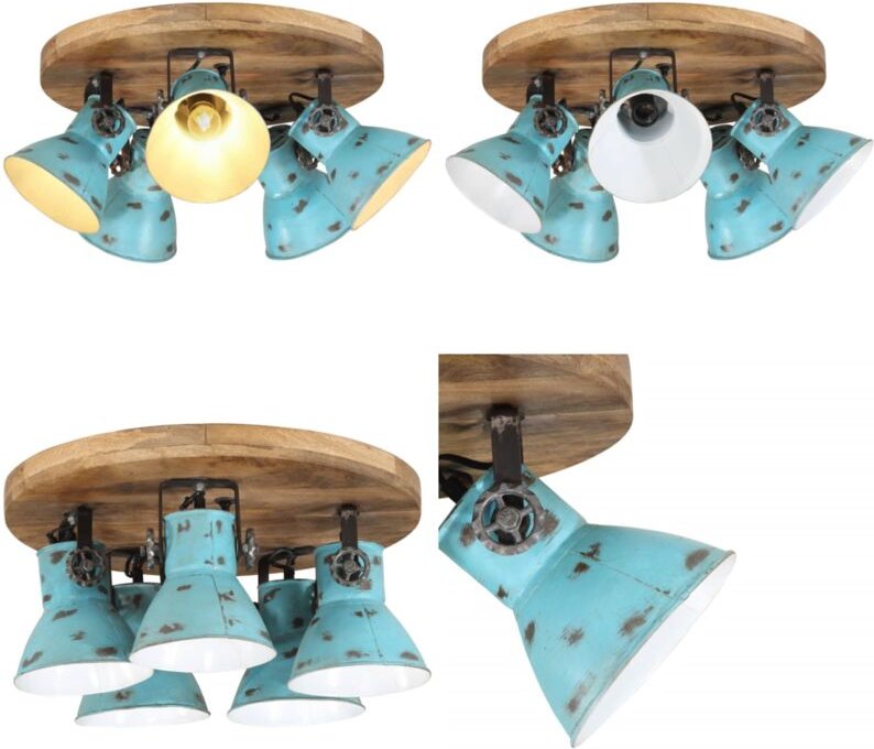 Deckenleuchte 25 W Blau 50x50x25 cm E27 - Industriestil - Holzleuchte