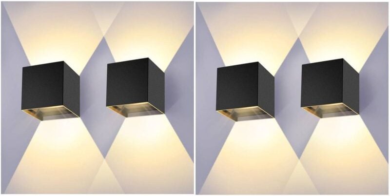 4er-Pack Wandleuchten für den Innen- und Außenbereich, 12 W, 3000 K, verstellbarer Abstrahlwinkel, schwarz, IP65 wasserd...