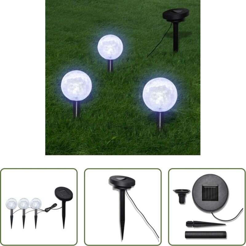 Solarleuchten - Solarkugel 3 LED Gartenleuchten mit Erdspießen & Solarmodul