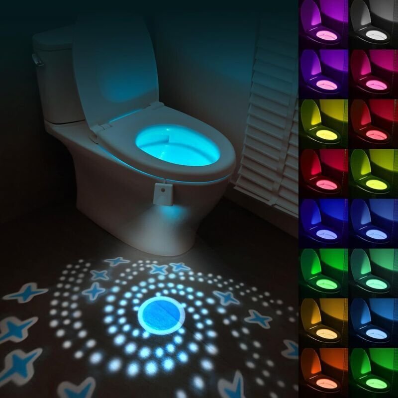 LED-Toilettenleuchte, 16 Farben, mit Bewegungssensor, wasserdicht und wiederaufladbar, Projektionslampe für Badezimmer u...