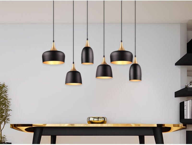 Trio Leuchten - Pendelleuchte chiraz 6 flammig Metall Schwarz Gold, Breite 90cm