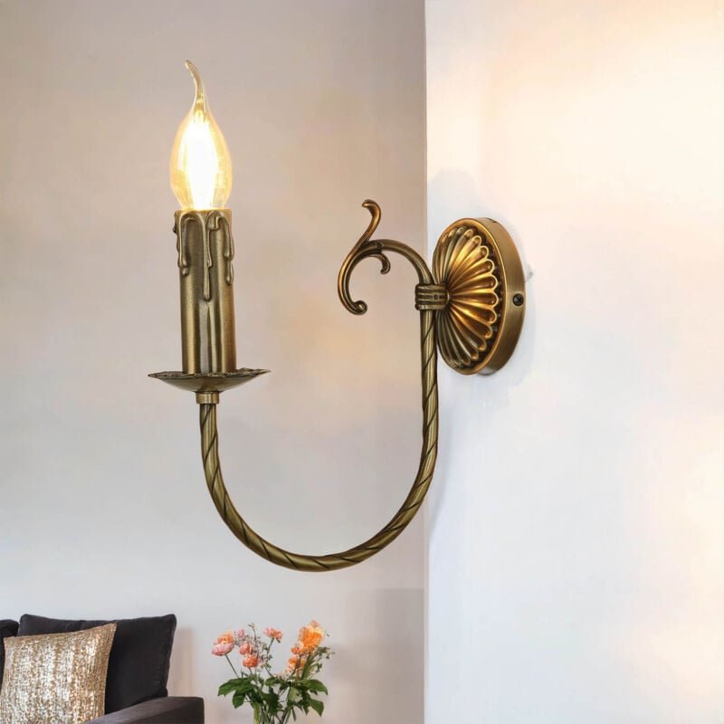 Wandlampe Messing massiv E14 Jugendstil dekorativ Handarbeit