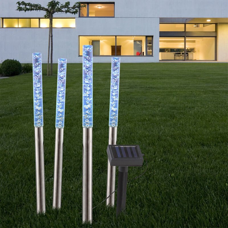 4 rgb led Solarstäbchen mit Erdspieß & separatem Solarpanel für den Außenbereich