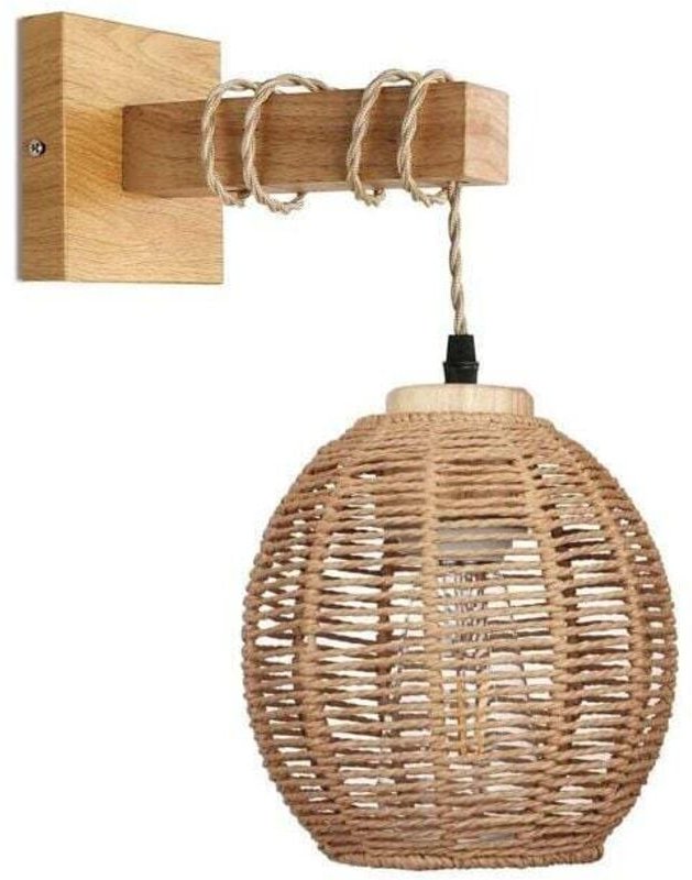 Retro-Wandleuchte für den Innenbereich, Wandleuchte aus Hanfseil, Rattan und Metall, E26/E27, für Innenbeleuchtung, Nach...