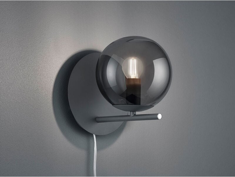 Trio - Wandleuchte pure Anthrazit mit Rauchglas Kugel Flex mit / ohne Kabel, Höhe 21cm