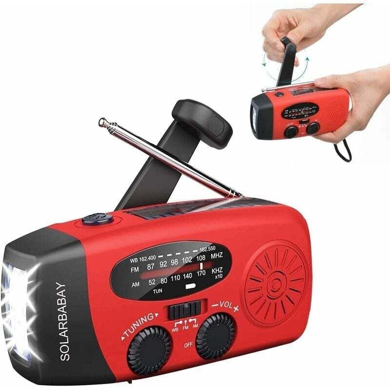 Handkurbel-Dynamo-Solarradio, tragbares Notfallradio, Dynamo-Solar-AM/FM-Wetterradio mit LED-Taschenlampe, 2000 mAh batt...