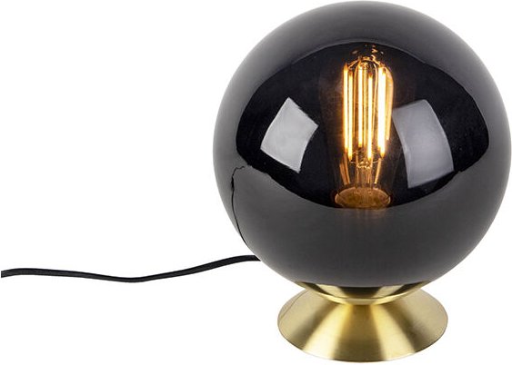 Art Deco Tischlampe Messing mit schwarzem Glas - Pallon