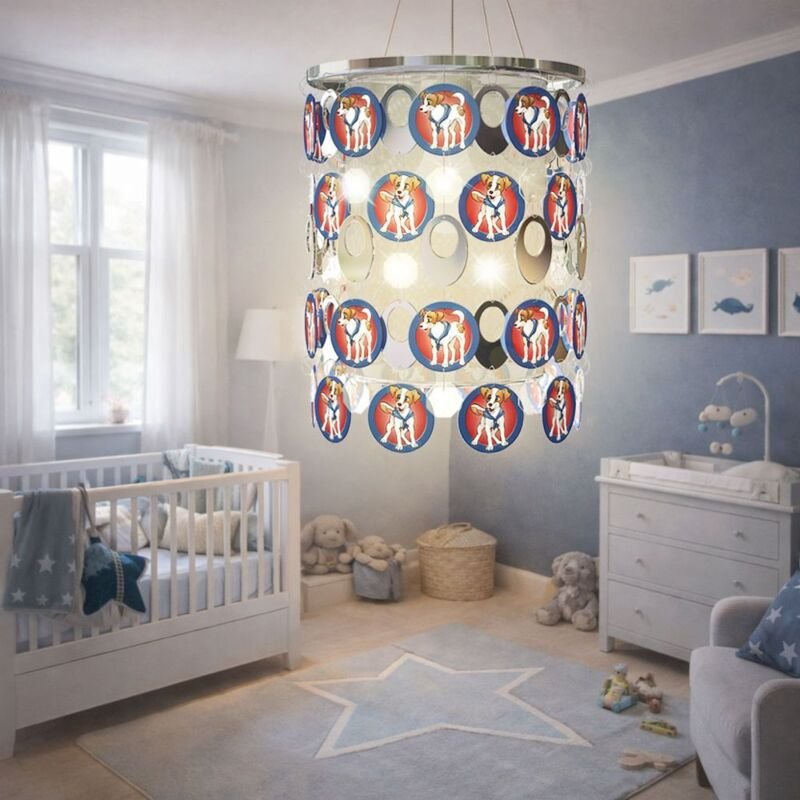 Esto - Lampenschirm Kinderleuchte Pendellampe Hunde Kinderzimmerlampe Schirm Hund, Chrom Kristalle, DxH 23x33 cm