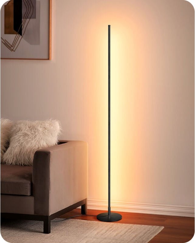 EDISHINE Stehlampe Wohnzimmer 3000K, LED Stehlampe Dimmbar mit Memory-Funktion, höhenverstellbar 146 cm, Schwarz