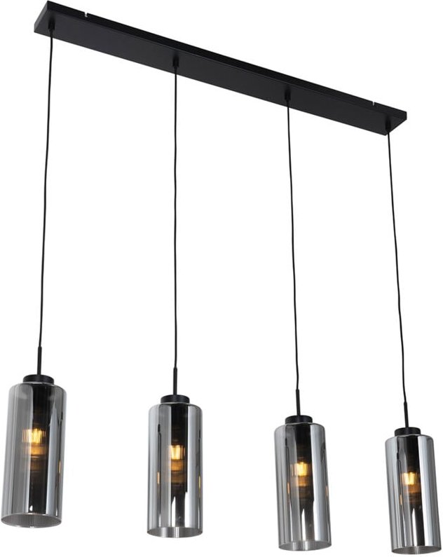 Smarte Pendelleuchte Schwarz mit Rauchglas 4-flammig inkl. 4 Wifi ST64 - Laura