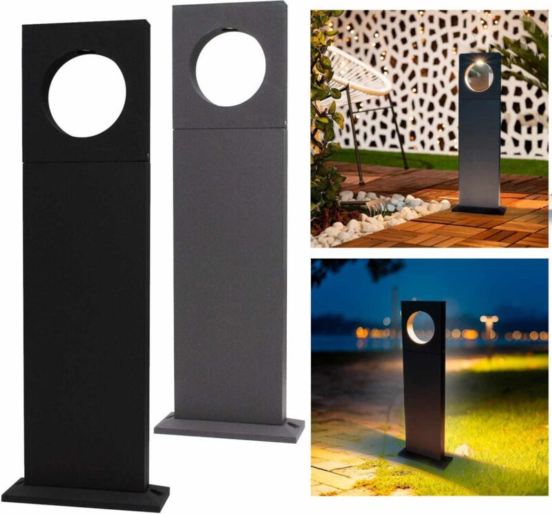 Trade Shop Traesio - Trade Shop - led Gartenmastleuchte Kreis 50cm 12W Hellgrau 6500K 4000K 3000K ES60 -