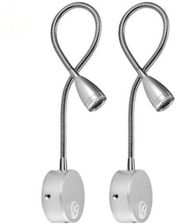 2er-Pack Wand-Nachttischlampe, LED-Leseleuchte mit Schwanenhals, 3 W, 3000 K Warmweiß, Silber