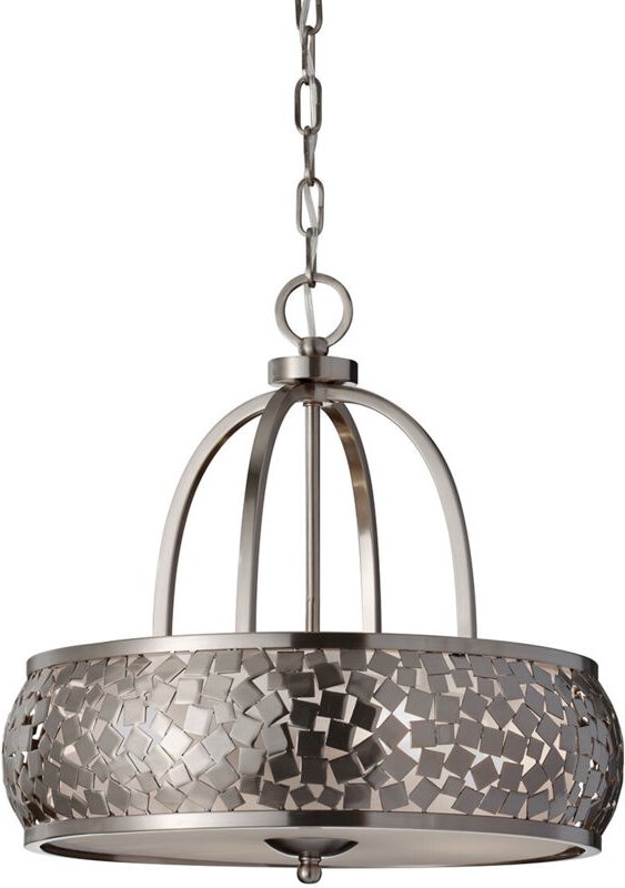 Elstead Zara - 4 leichte zylindrische Deckenpendelleuchte aus gebürstetem Stahl mit silbernem Stoff, E27