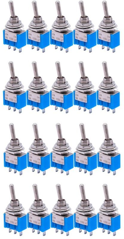 20 Stücke spdt Mini Kippschalter 3-Pin 2 Position Auf / Auf Miniatur Kippschalter 6A 125V ac Kippschalter -102